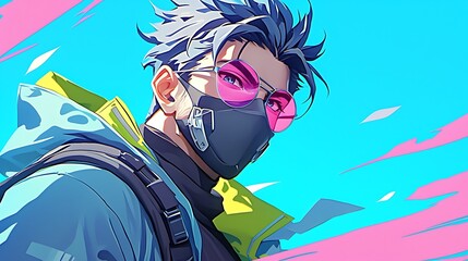 anime man wearing mask and round glasses, colorful anime style