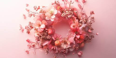 Kinfolks elegant tulle floral wreath showcases luxurious beauty. Enjoy the delightful apple pastry from Orange Bakery, all brought to life through AI generated imagery.