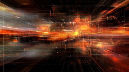 A blurry image of a cityscape with a lot of orange and red lights