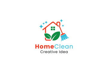 Fototapeta premium House with ecofriendly design and cleaning concept logo art