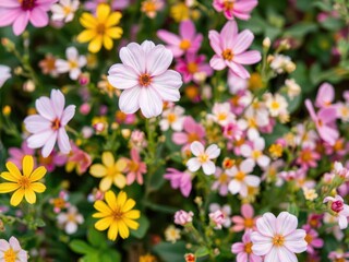 Fototapeta premium Soft pink petals of various flowers cover the frame in a beautiful and vibrant background, soft, pastel