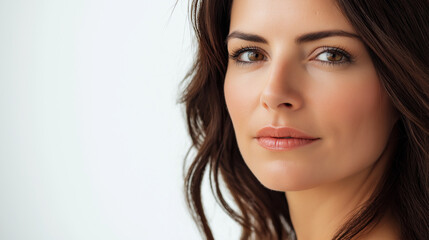 Fototapeta premium Similar woman 35 years old, same precious makeup, brown hair, white background