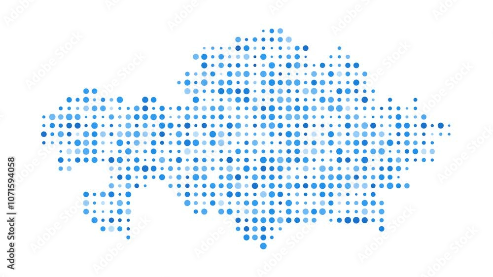 Poster kazakhstan dotted digital map. map of kazakhstan with pulsating colored circles. shape of the countr