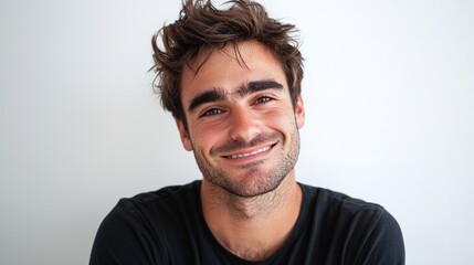 Fototapeta premium Smiling Young Man with Casual Attire and Natural Look