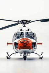 White and orange helicopter on white background.
