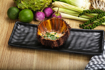 Grilled Sea Urchin with egg
