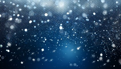 Obraz premium 冬の夜空に雪のように舞い散るシルバーとブルーのスパークル。深い青の背景が一層その輝きを引き立て、幻想的な美しさを感じさせるテクスチャ。 