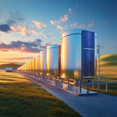 Obraz premium Massive data center cooled with renewable energy, sustainable tech