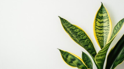 Fototapeta premium Green and Yellow Snake Plant Leaves on White Background