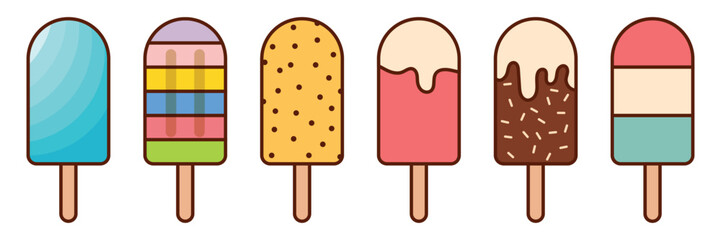 Ice cream popsicle icon set collection in flat style. Tasty dessert vector illustration on isolated background. Sweet eating sign business concept.