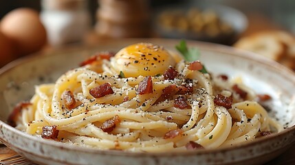 Spaghetti Carbonara Rome made eggs pecorino cheese pancetta and black pepper