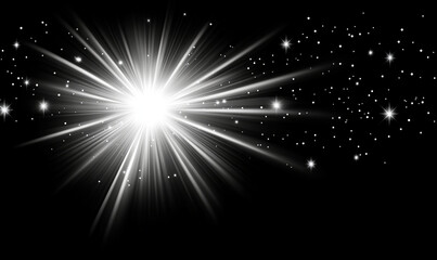 Naklejka premium bright star in night sky shines with white light, illuminating darkness and creating sense of wonder and beauty. surrounding stars twinkle softly, enhancing magical atmosphere