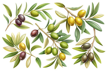Obraz premium Set olive branches on transparent background. Png File