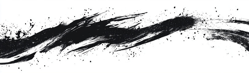 Black ink brush stroke painting on white background