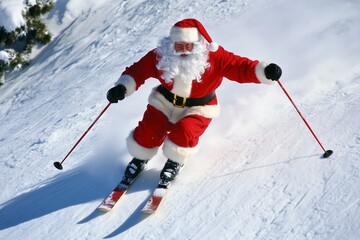 Skiing Santa on a Mountain
