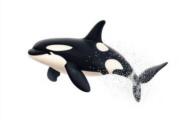 Fototapeta premium Orca whale swimming, white isolate background