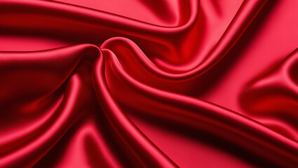 Obraz premium Close-up of rich red satin fabric with soft folds creating a sense of luxury and elegance, perfect for backgrounds.
