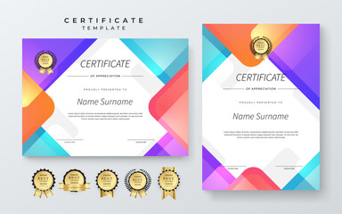 Colorful Certificate Template With Modern Geometric Design. Elegant certificate template geometric shapes with a colorful and modern design. Perfect for professional or educational recognition needs