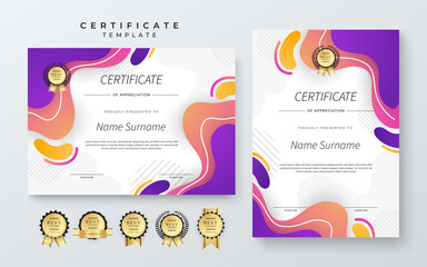 Modern Geometric Certificate Template With Award Badges. Professional certificate template featuring modern geometric design with abstract shapes