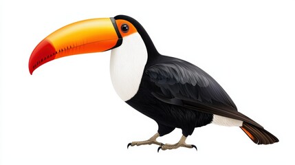 Obraz premium Toucan with vibrant beak, white isolated background