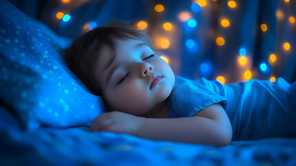 Sleeping Baby Photo With Blue Lights