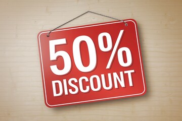 image of a sign that says "50% Discount".