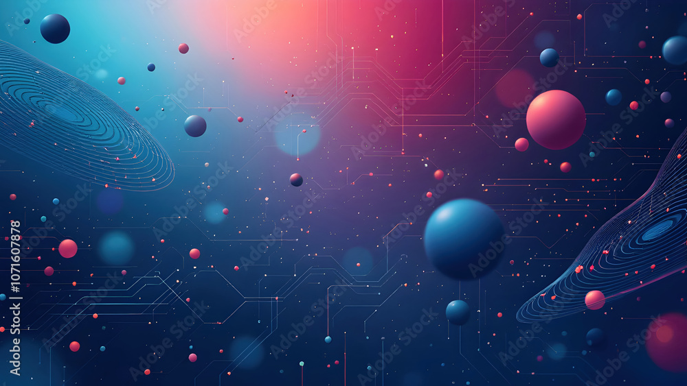 Poster colorful abstract space with planets and digital patterns evokes wonder