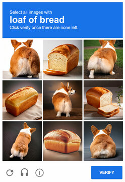 Naklejki Corgi dog or a loaf of bread Captcha test