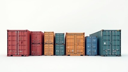 A row of large shipping containers are lined up in a row