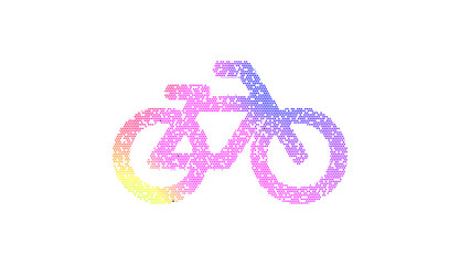 Icon bicycle is made up of LED square shapes. There are bright diodes and there are black dead diodes