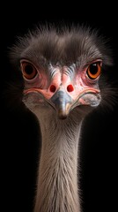 Close Up of an Ostrich Head With a Black Background. Generative AI.