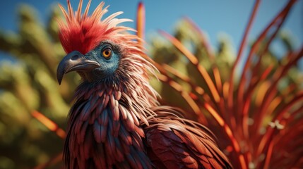 Fototapeta premium Close Up of Exotic Bird With Red Head. Generative AI.