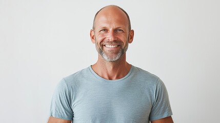 Smiling Man in Casual Shirt Against a Plain Background