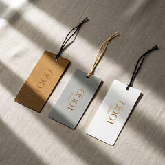 Luxury Brand Clothing Tags Mockup - Elegant Hang Tag Template PSD with Gold Foil Effect for Fashion Labels