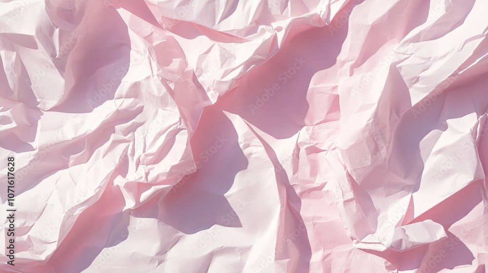 Poster pastel pink background accented with white textured paper displaying crumples and shadows created by