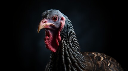 Close-Up of Turkey With Black Background. Generative AI.