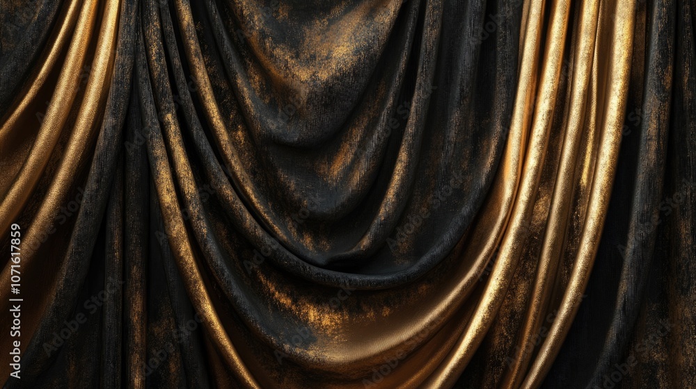 Poster elegant golden and black velvet curtain background creates a luxurious atmosphere, with rich texture