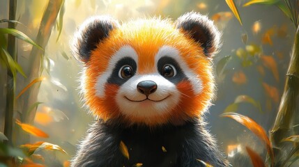 Fototapeta premium Cute Hand-Painted Panda Illustration with Big Eyes and Chubby Cheeks