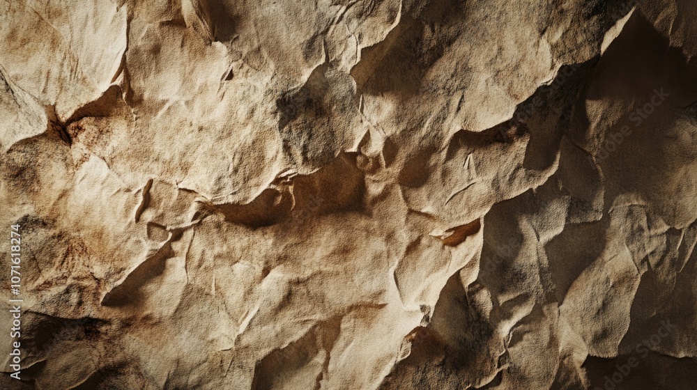 Poster crumpled brown paper sheet texture creates a unique background, perfect for graphic prints. this cru