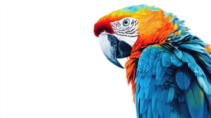 Fototapeta premium Dark blue pop art painting of a tropical parrot against a blank white background, emphasizing its vibrant colors and details. Ideal for tropical-themed designs with ample copy space.