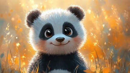 Fototapeta premium Cute Hand-Painted Panda Illustration with Big Eyes and Chubby Cheeks