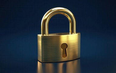 Fototapeta premium A detailed, front-view high-resolution photograph of a golden padlock on a blue background