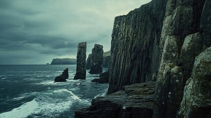 Dramatic sea meets a scenic wild coast, where rocky formations create a stunning natural landscape....