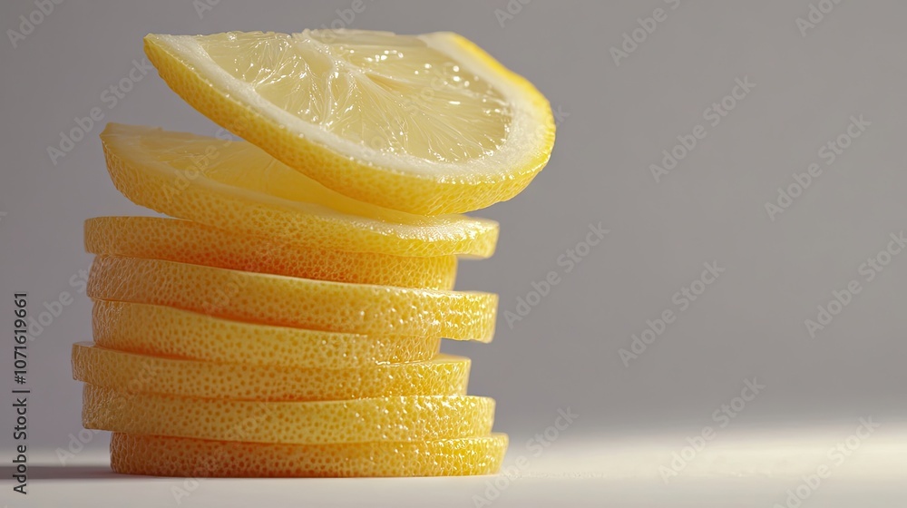Poster refreshing stack of lemon slices, perfect for a zesty touch in beverages or dishes. lemon slices arr