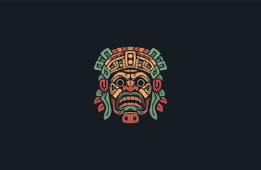 Obraz premium Mayan mask totem logo design vector