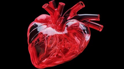 Transparent 3D Heart Model Visualizing Internal Blood Flow to Illustrate Cardiovascular Disease and Health Conditions
