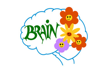 vector humain brain art with flowers