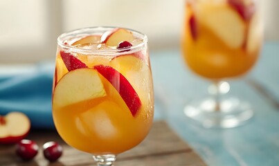 Red apple soft drink winter hot sangria cocktail with cranberries, Generative AI