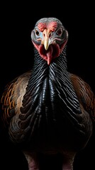 Close-Up of Turkey With Black Background. Generative AI.
