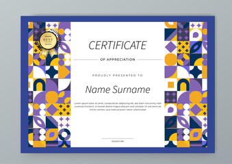 Colorful Geometric Shape Certificate Of Appreciation Template With Decorative Badges